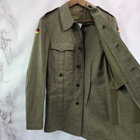 Vintage Wool Jacket Mens Small Green West Germany 60s Coat Military Cold War - Picture 8 of 16